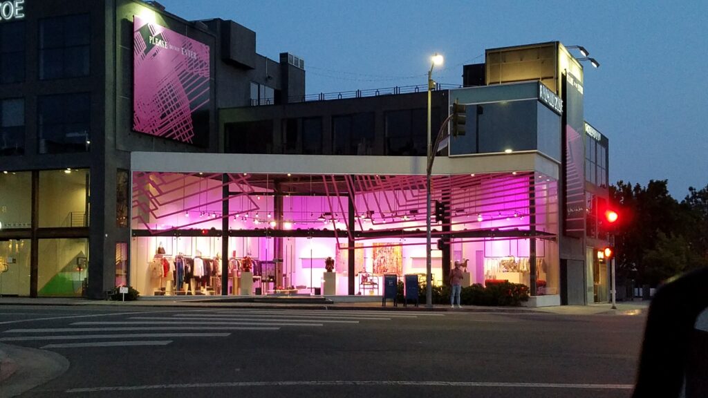 pink lighting on building