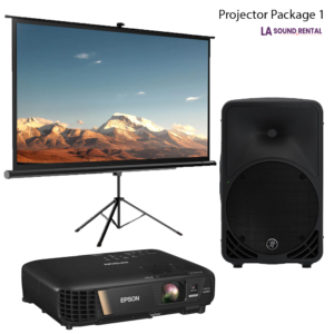 Package picture including speakers, mics, stands, and mixer.