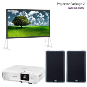 Package picture including speakers, mics, stands, and mixer.