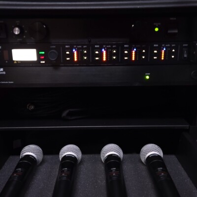 Wireless is a real specialty. We have the systems and expertise that can provide rock solid reliability. We can provide wireless handheld microphones, or hi end hands free options. We also have many channels of Shure In Ear Monitoring. We have compact systems to take on tour or for any other need. Wireless sounds system rental